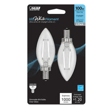 Daylight 2-Pack 100W LED White Filament E12 Torpedo Tip Light Bulbs BPCTC100950WFL2