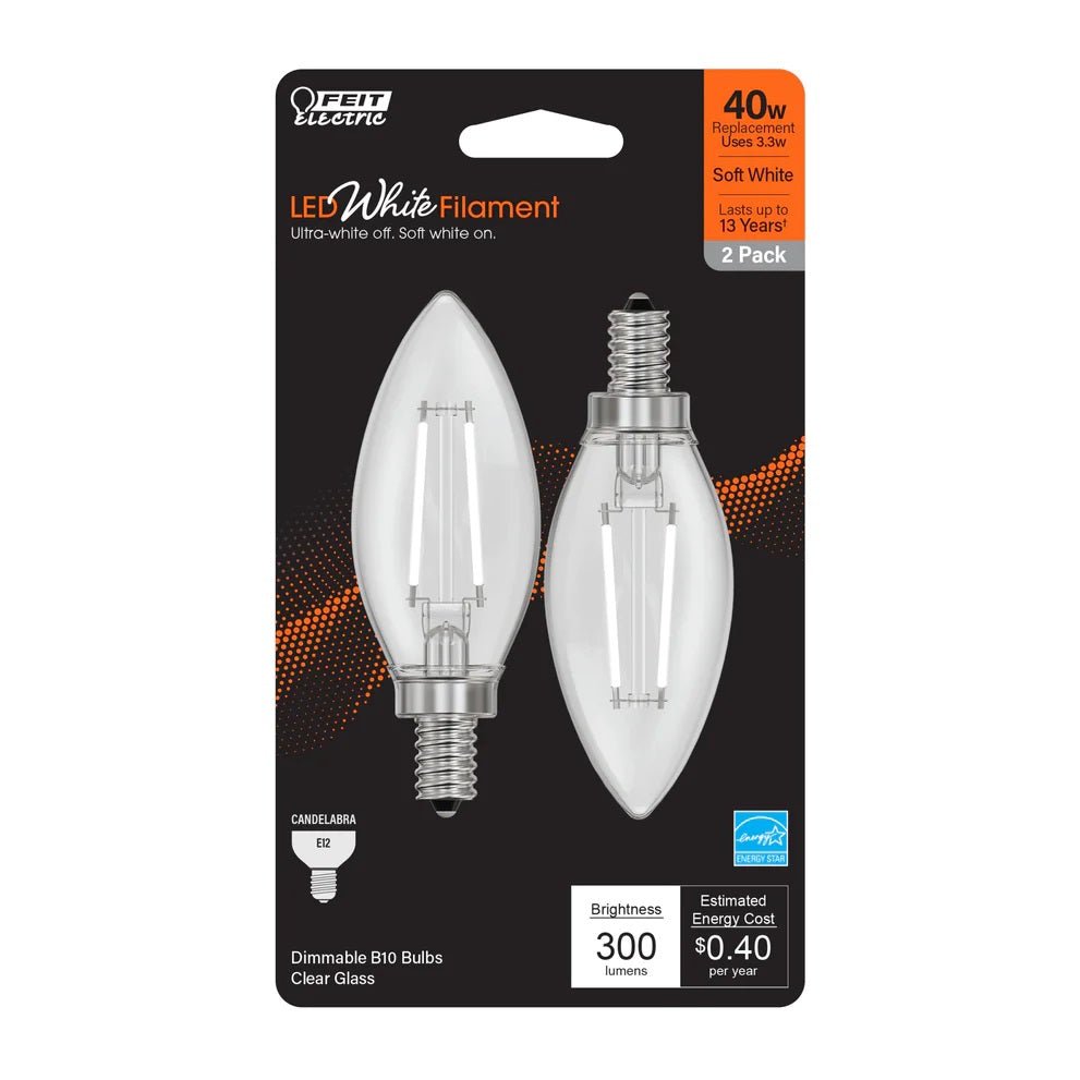 Soft White 2-Pack 40W LED White Filament E12 Torpedo Tip Light Bulbs BPCTC409