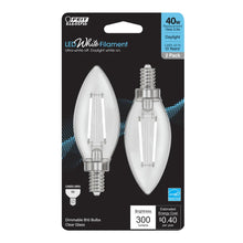 Daylight 2-Pack 40W LED White Filament E12 Torpedo Tip Light Bulbs BPCTC409