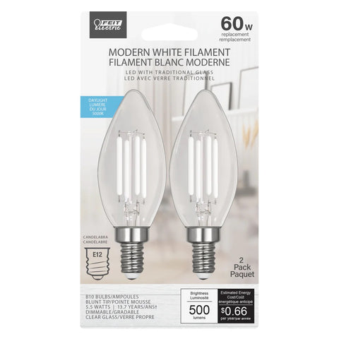 Daylight 2-Pack 60W Modern White Filament LED Torpedo Tip Light Bulbs BPCTC60