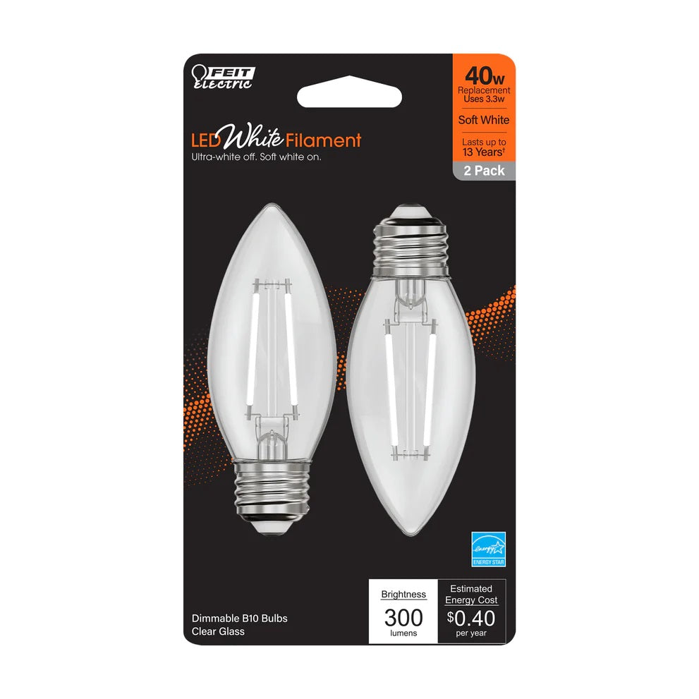 Soft White 2-Pack 40W LED White Filament E26 Torpedo Tip Light Bulbs BPETC409