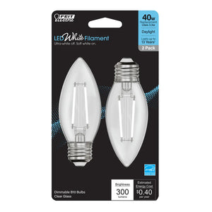 Daylight 2-Pack 40W LED White Filament E26 Torpedo Tip Light Bulbs BPETC409