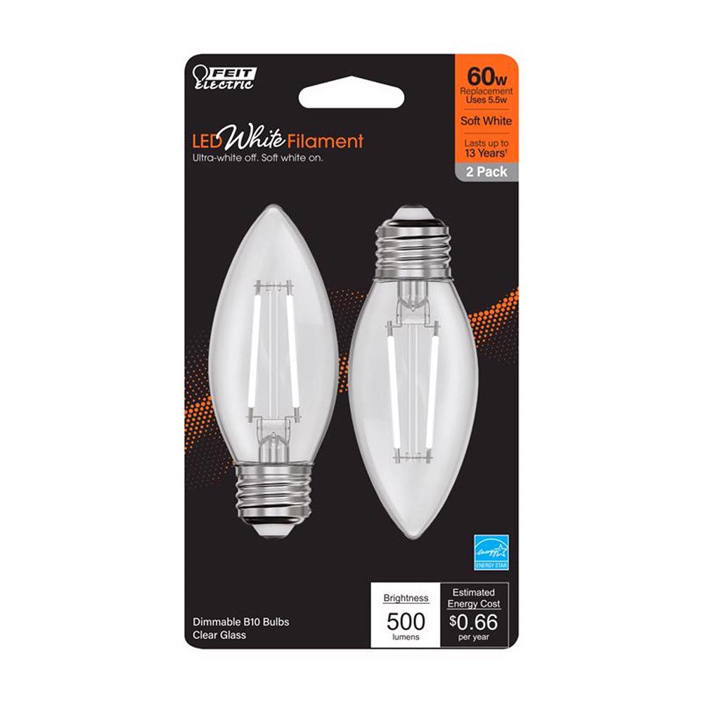 Soft White 2-Pack 60W LED White Filament E26 Torpedo Tip Light Bulbs BPETC60927WFIL2