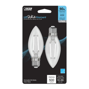 Daylight 2-Pack 60W LED White Filament E26 Torpedo Tip Light Bulbs BPETC60927WFIL2
