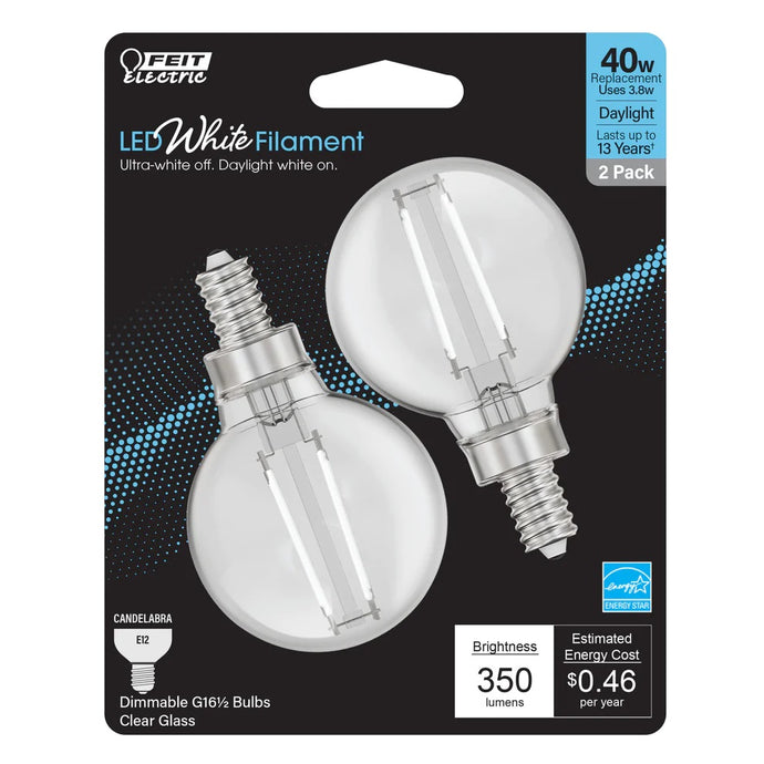 2-Pack 40W Daylight LED White Filament Globe Light Bulbs BPG1640950WFIL2