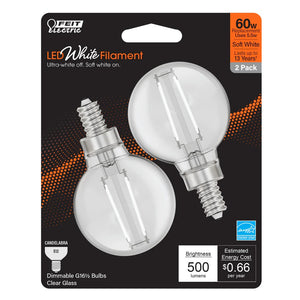 2-Pack 60W Soft White LED White Filament Globe Light Bulbs BPG1660927WFIL2