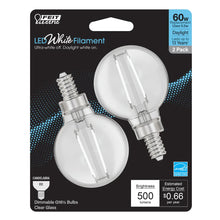 2-Pack 60W Daylight LED White Filament Globe Light Bulbs BPG1660950WFIL2