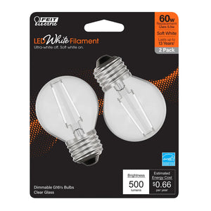 2-Pack 60W Soft White LED White Filament Globe Light Bulbs BPGM60927WFIL2