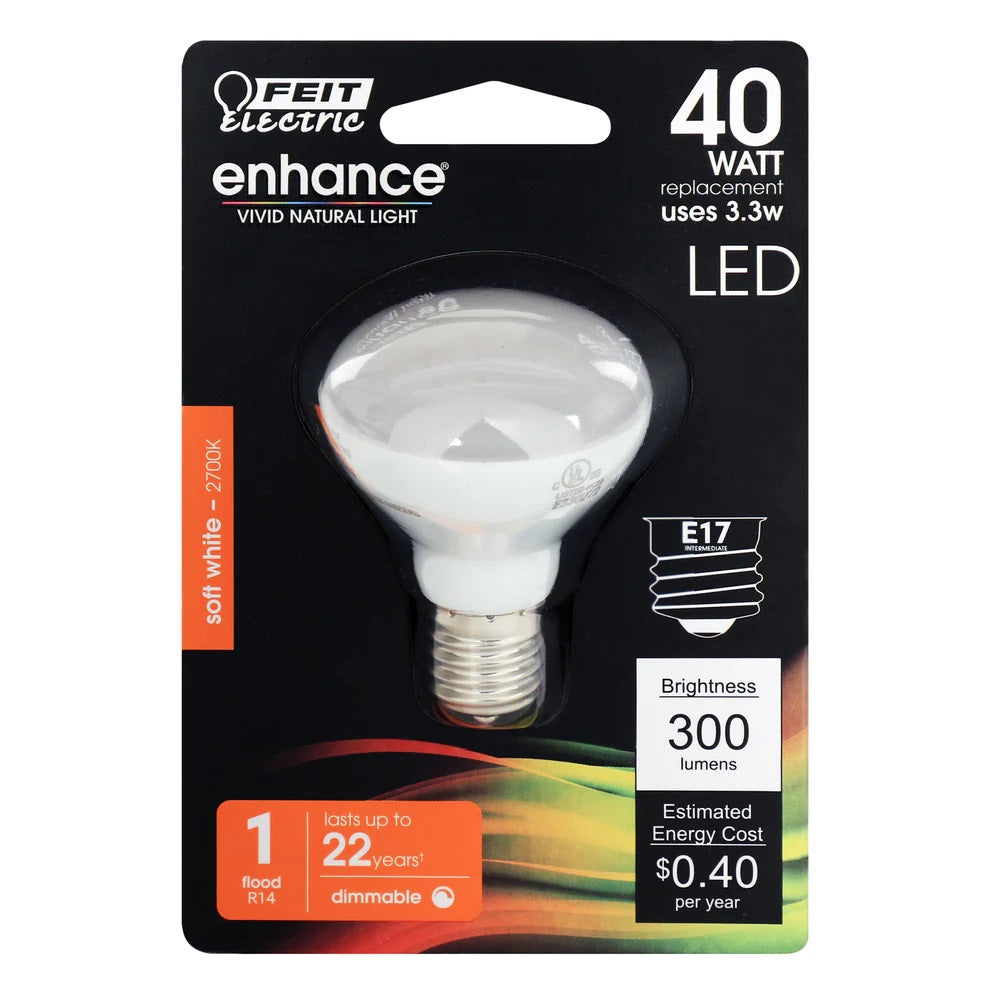 Feit 40W Soft White Enhance R14 E17 LED Light Bulb BPR14DMN/927CA ...