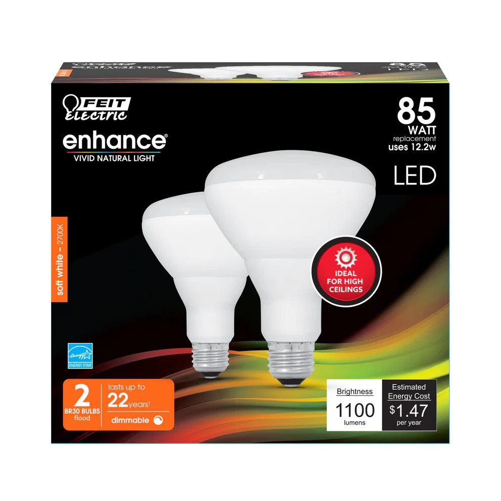 Soft White 2-Pack 85W Enhance BR30 LED Light Bulbs BR30DMHO