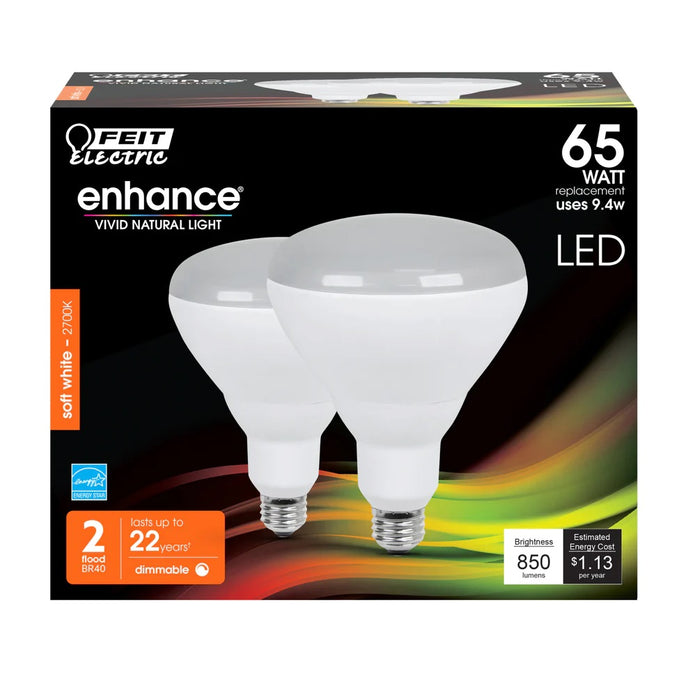 Soft White 2-Pack 65W Enhance BR40 LED Light Bulbs BR40DM/950CA/2