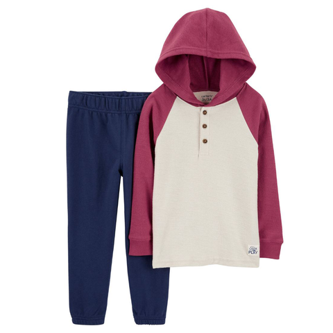 Baby Boy 2-Piece Hooded Henley Tee & Pull-On Pant Set 1S033610