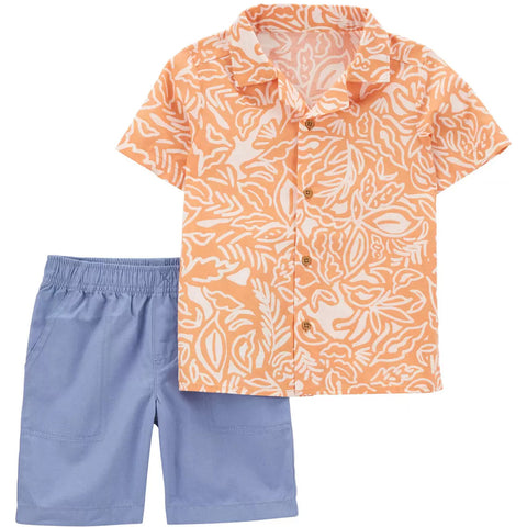 Baby Boys' 2-Piece Palm Linen Button-Front Shirt & Short Set 1R046810