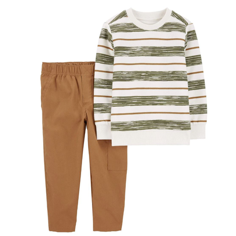 Baby Boys' 2-Piece Striped French Terry Tee & Pull-On Canvas Pant Set 1S033110