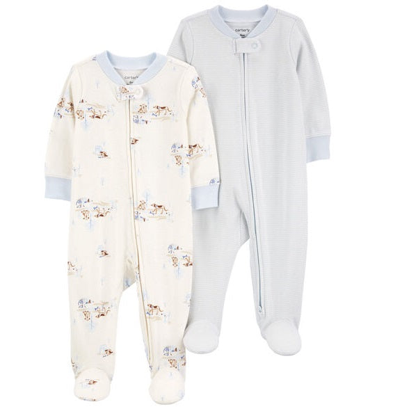 Baby Boys' 2-Pack Blue Dog Stripe Sleepers 1R040310-998