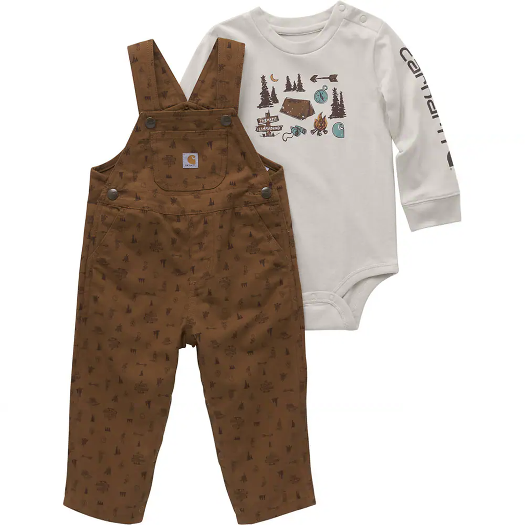 Baby Boys' Long-Sleeve Bodysuit & Canvas Printed Overalls CG8938