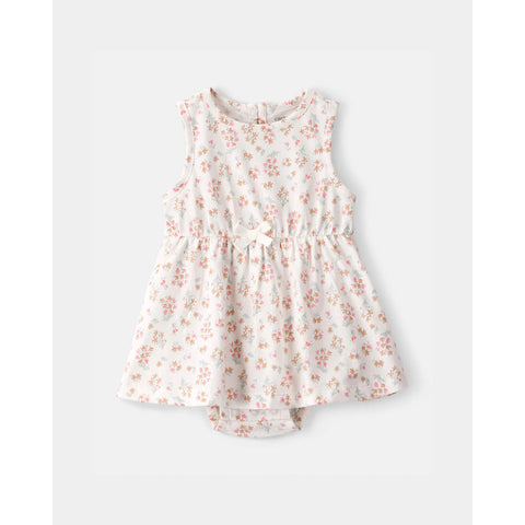 Baby Girl Floral Sleeveless Bodysuit Dress - Ivory