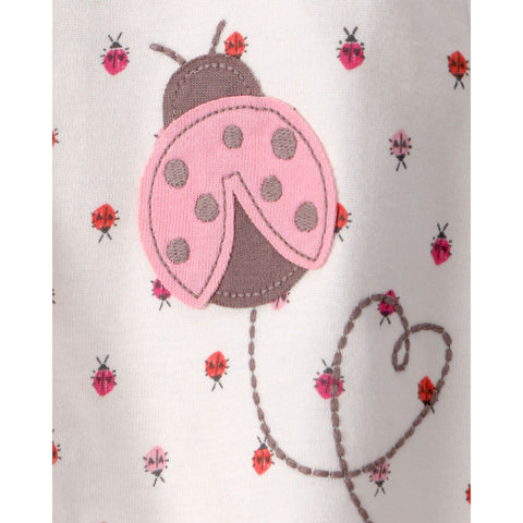 Baby Girl Ladybug Flutter Sleeve Romper - Ivory