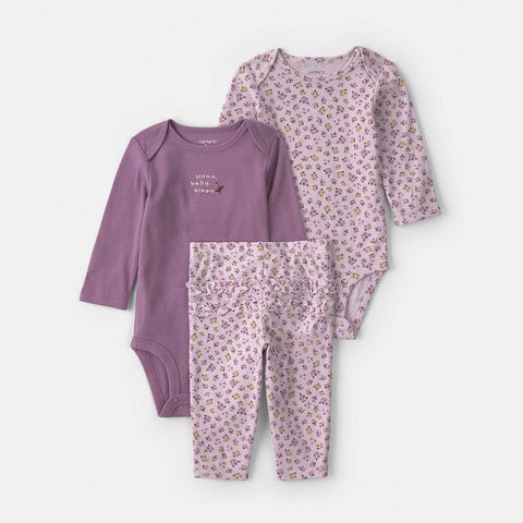 Baby Girl's 100% Cotton 3-Piece Floral Bodysuit & Pants Set 1W124410