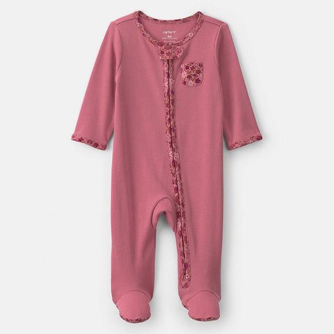 Baby Girl's 100% Cotton Pink Floral 2-Way Zip Sleep & Play Pajamas 1W110910