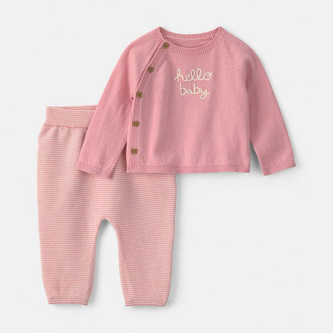 Baby Girl's 2-Piece 100% Cotton 'Hello Baby' Long Sleeve Top & Pants Set 1W121410