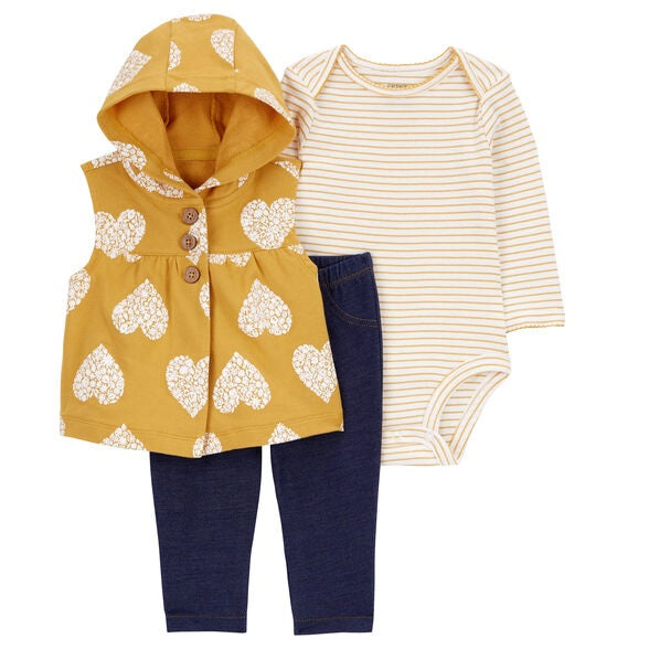 Baby Girls' 3-Piece Mustard Heart Little Vest Set 1R293210-700