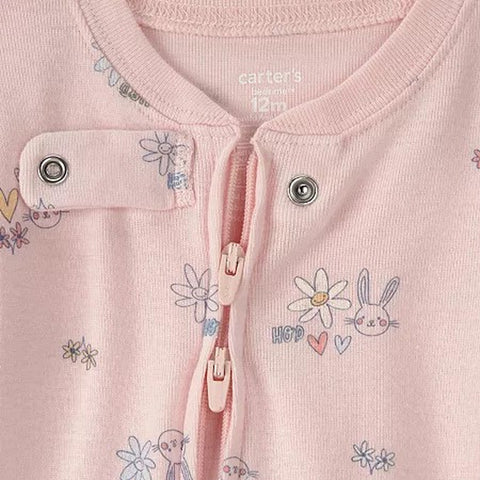 Baby Girls' Footed Round Neck Long Sleeve One Piece Pajama 1U649510