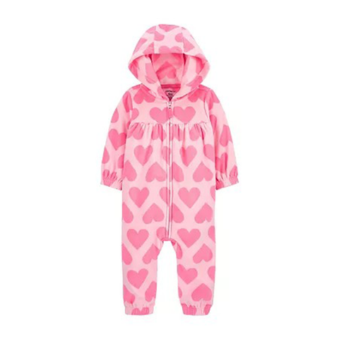 Baby Girls' Hearts Hooded Zip-Up Fleece Jumpsuit 1R547910