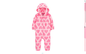 Baby Girls' Hearts Hooded Zip-Up Fleece Jumpsuit 1R547910