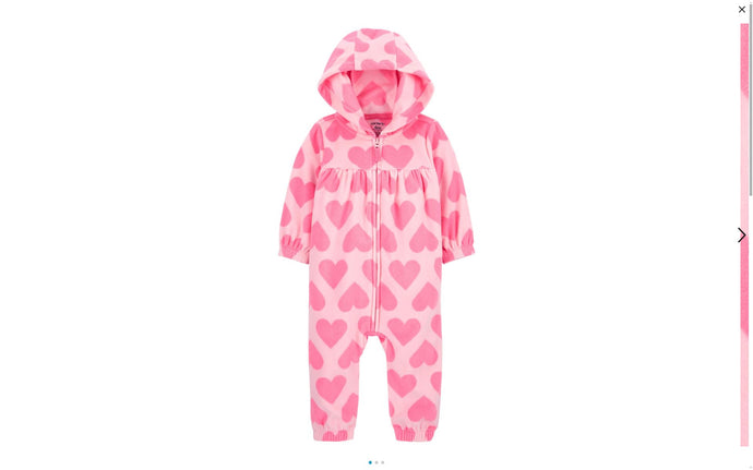 Baby Girls' Hearts Hooded Zip-Up Fleece Jumpsuit 1R547910