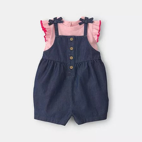Baby Girls' Ruffled Sleeve T-Shirt and Chambray Romper, 2-Piece Set 1U563510