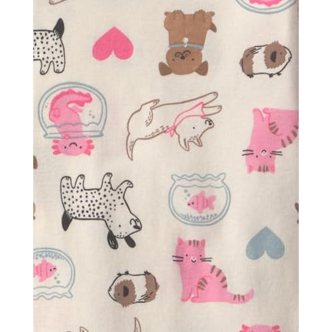 Baby & Toddler Girl's 4-Piece Tight Fit Cotton Pajama Set, Pet Print W/Pink Stripe W133110
