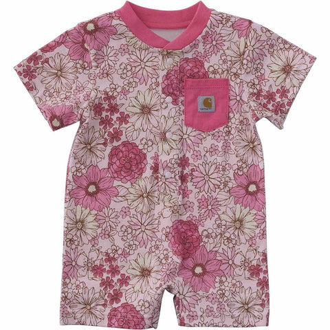 Baby's Girls' Short Sleeve Floral Henley Pocket Romper CM9769