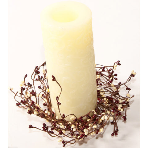 Burgundy, Cream Rice Berry Candle Ring