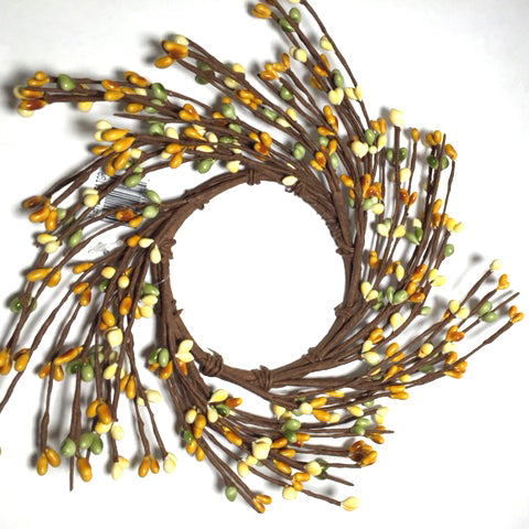 Yellow, light yellow, light green rice berry candle ring.