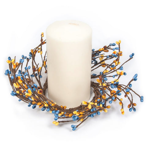 Yellow Blue Mixed Berry Wreath Candle Ring