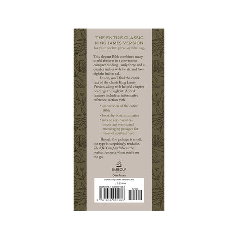 KJV Olive Petals Compact Bible 9781636091983 back