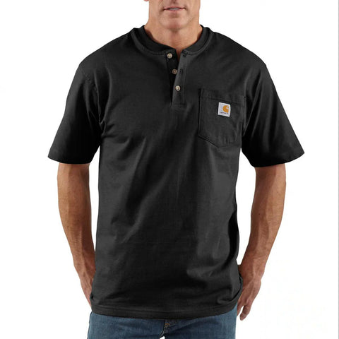Men's Big and Tall Workwear Henley Shirt K84 in Black