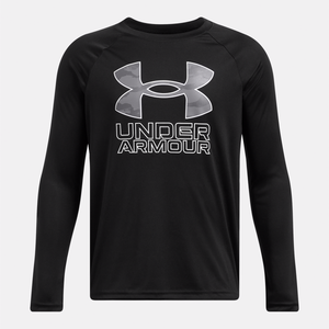 Black Boys' UA Tech Hybrid Print Fill Long Sleeve Shirt 1380470