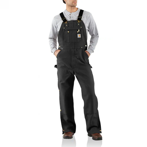 Black Men's Loose Fit Firm Duck Bib Overall 106671