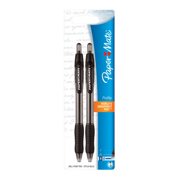 Black Profile Retractable Ball Point Pen 2 pk 8946