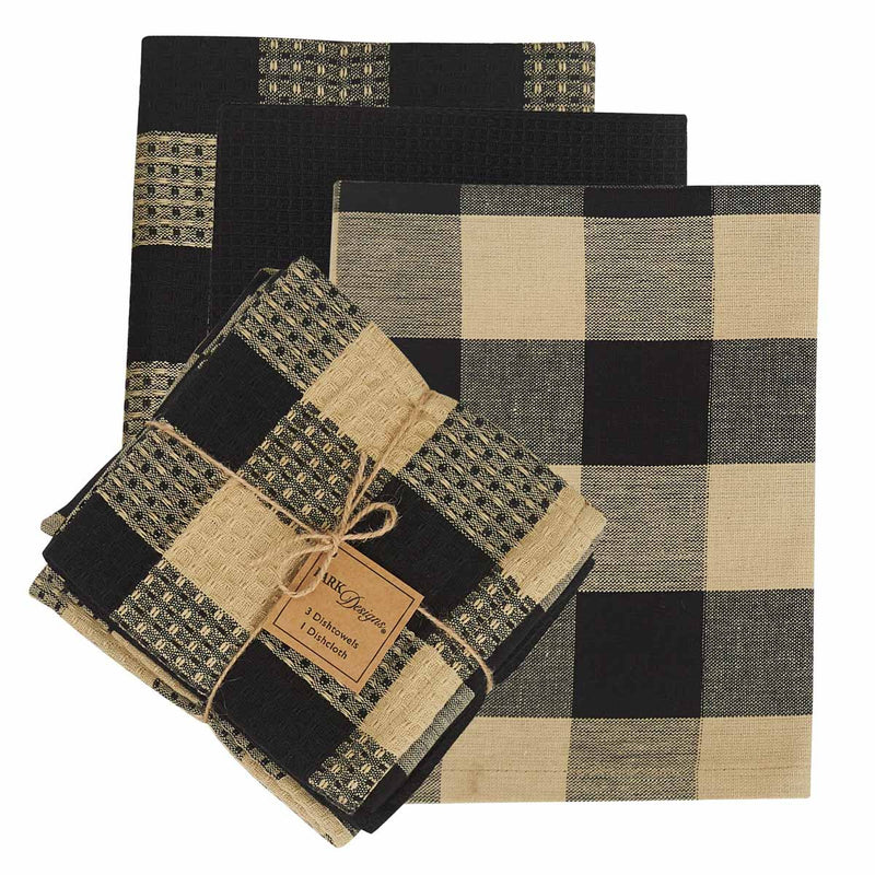 Farmhouse Black and Cream Checkered Kitchen Towel Set