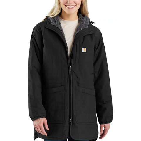 Black Women's Rain Defender Loose Fit Lightweight Insulated Hooded Coat 106465