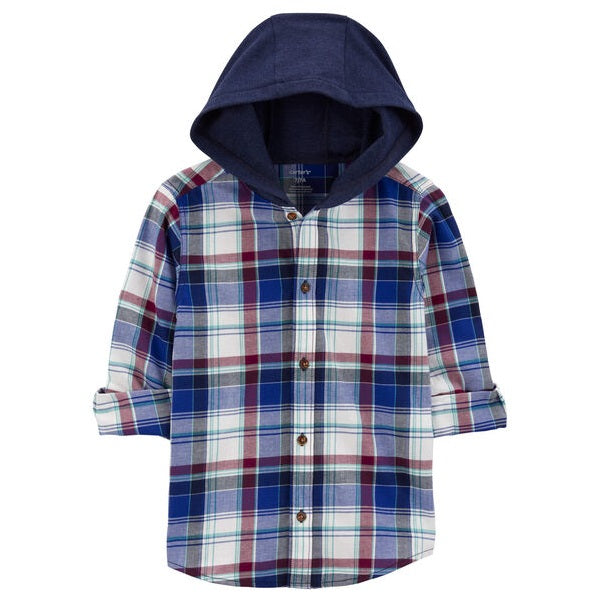 BOYS' PLAID BUTTONDOWN SHIRT WITH HOOD-3R329510-981
