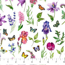 Deborahs Garden Collection Botanics and Butterflies Cotton Fabric DP25594 white