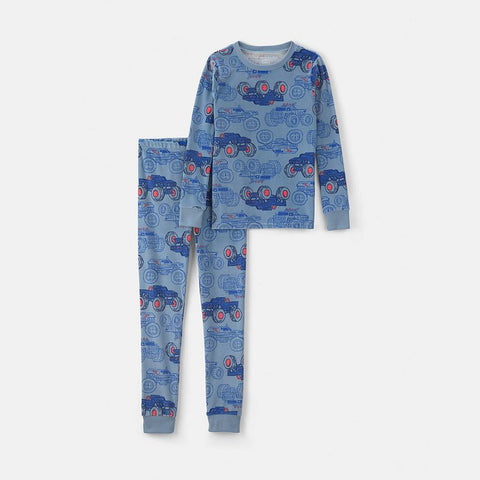Boy's 2-Piece DreamPlush Allover Print Pajama Top & Pajama Bottoms Set, Blue Monster Trucks 3W154710