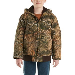 Boys' Zip-Front Canvas Insulated Hooded Camo Jacket CP8579