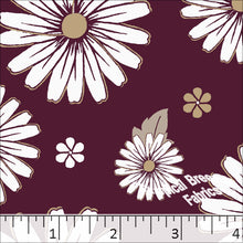 Burgundy Tropical Breeze Fabrics Standard Weave Daisies Poly Cotton Fabric 5708