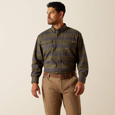 Olive Men's Rebar Flannel DuraStretch Work Shirt 100625