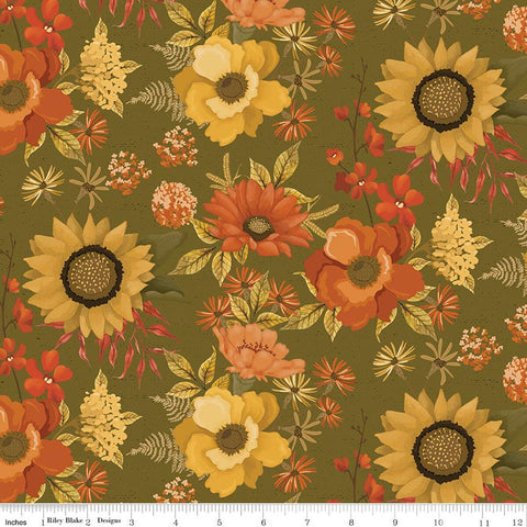 green, Bountiful Collection Large Floral Cotton Fabric C17860